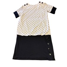 Vintage 1980s Small Black And White Polka Dot Dress Poly Cotton