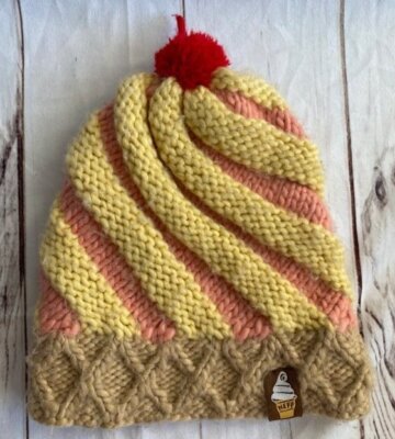 Neff Womens Ice Cream Cone Sundae Swirl Beanie Cherry Pom Hat Acrylic