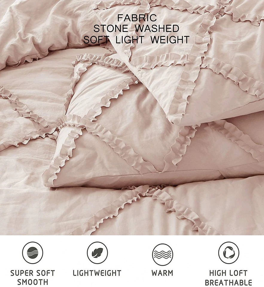 Blush Pink Washed Microfiber Bedding Set Diamond Ruffled Comforter Set and Shams - Image 4 of 4