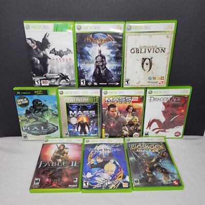 Xbox 360 10 Video game lot bundle Halo,Mass Effect,Batman, Oblivion, Dragon, Bio