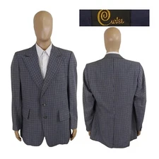 MINT Vintage 70s Curlee Wide Lapel Multicolor Plaid Wool Blazer Sport Coat 44R