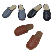 Winter leather slippers for men Natural sheep wool insole with leather upper