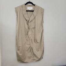 Hanii Y Sleeveless Cotton Dress Khaki Ruffle Front Pockets Casual EUR Size 46