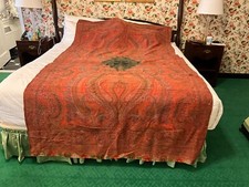 Kashmir Paisley Throw Antique 19th Century Wool Piano Shawl 110   by 60  