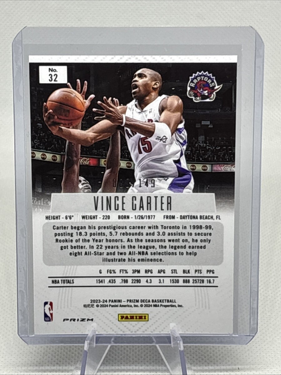 2023-24 Panini Prizm Deca #32 Vince Carter /149 Blue Prizm Raptors