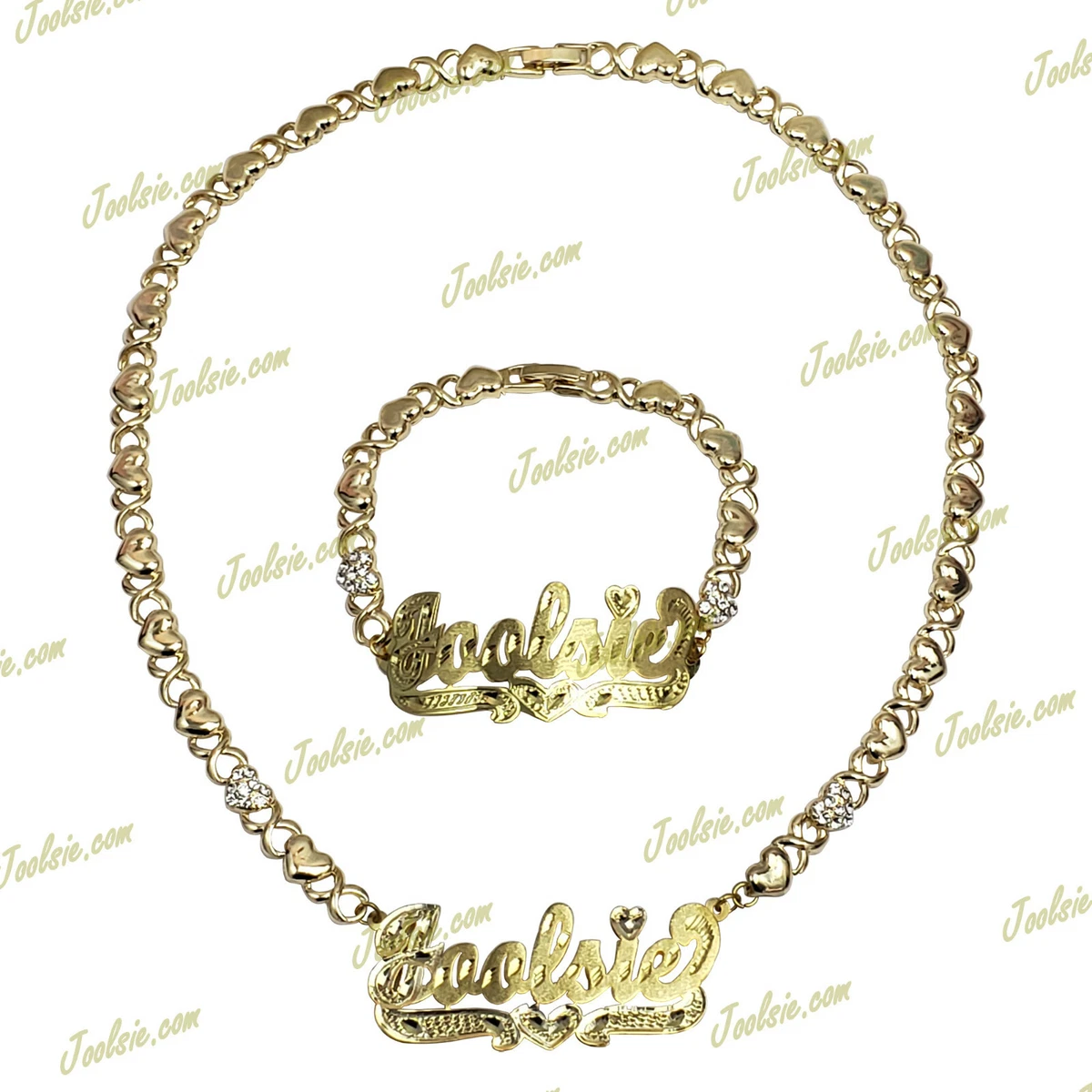 PERSONALIZED 14K GP DOUBLE PLATED XO HUGS AND KISSES NAME NECKLACE
