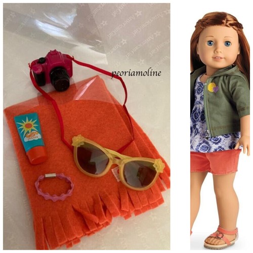 American Girl campingBRACELET18" doll CameraSunglassesBlanket