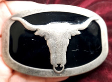 Steer Head Skull Belt Buckle with Enamel. Solid