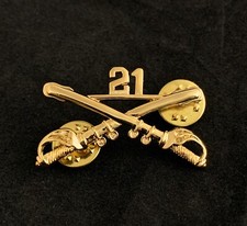 US Army 21st Cavalry Gold Crossed Sabers, Hat Lapel Tie Pin, 1.5"