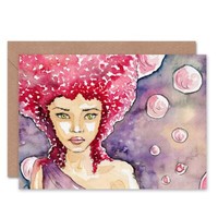 Aquarell Frau Blasen Rote Haare Geburtstagskarte