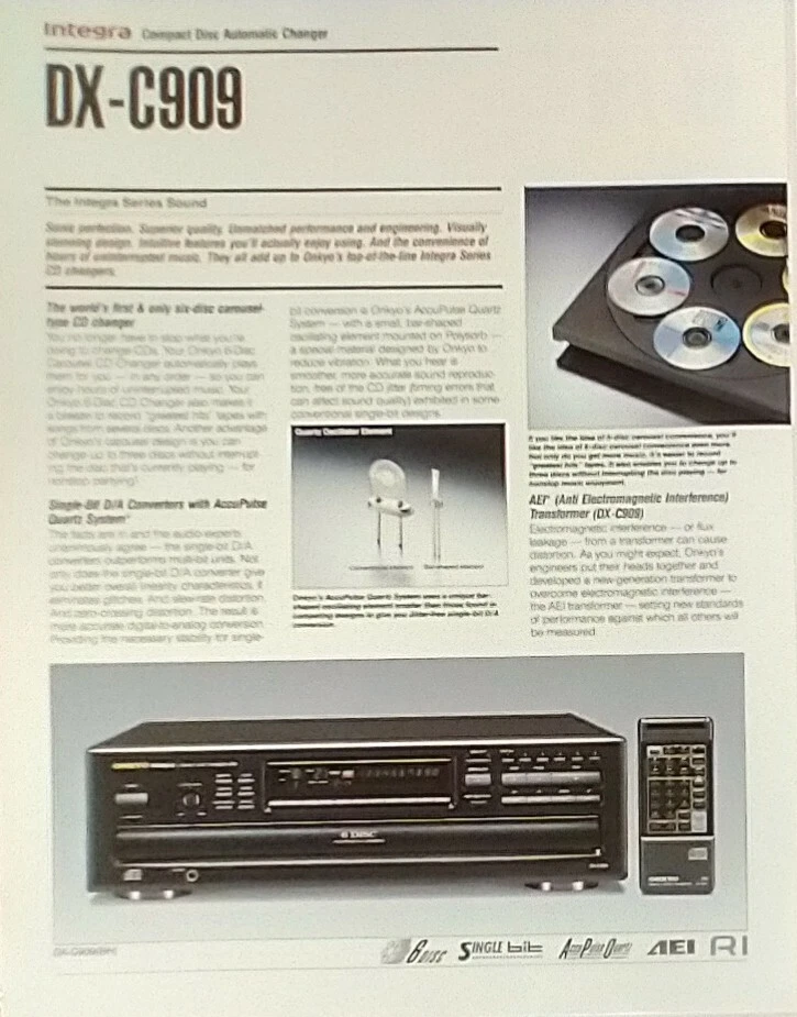 RARO REPRODUCTOR DE CD/CAMBIADOR INTEGRA DX-710/C909 AÑOS 90 HOJA DE INFORMACIÓN DE FÁBRICA Foto 2 de 2