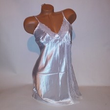 Lingerie Chemise Slip White Solid Lace Trim Sleeveless Night Gown Sleepwear