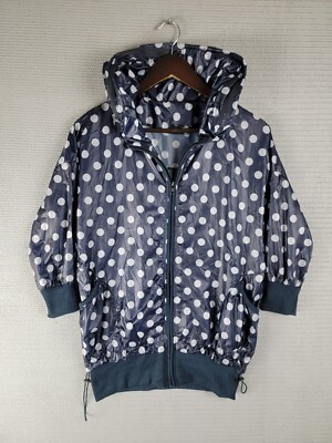 Rain jacket windbreaker womens size large zip-up rain coat polka dot