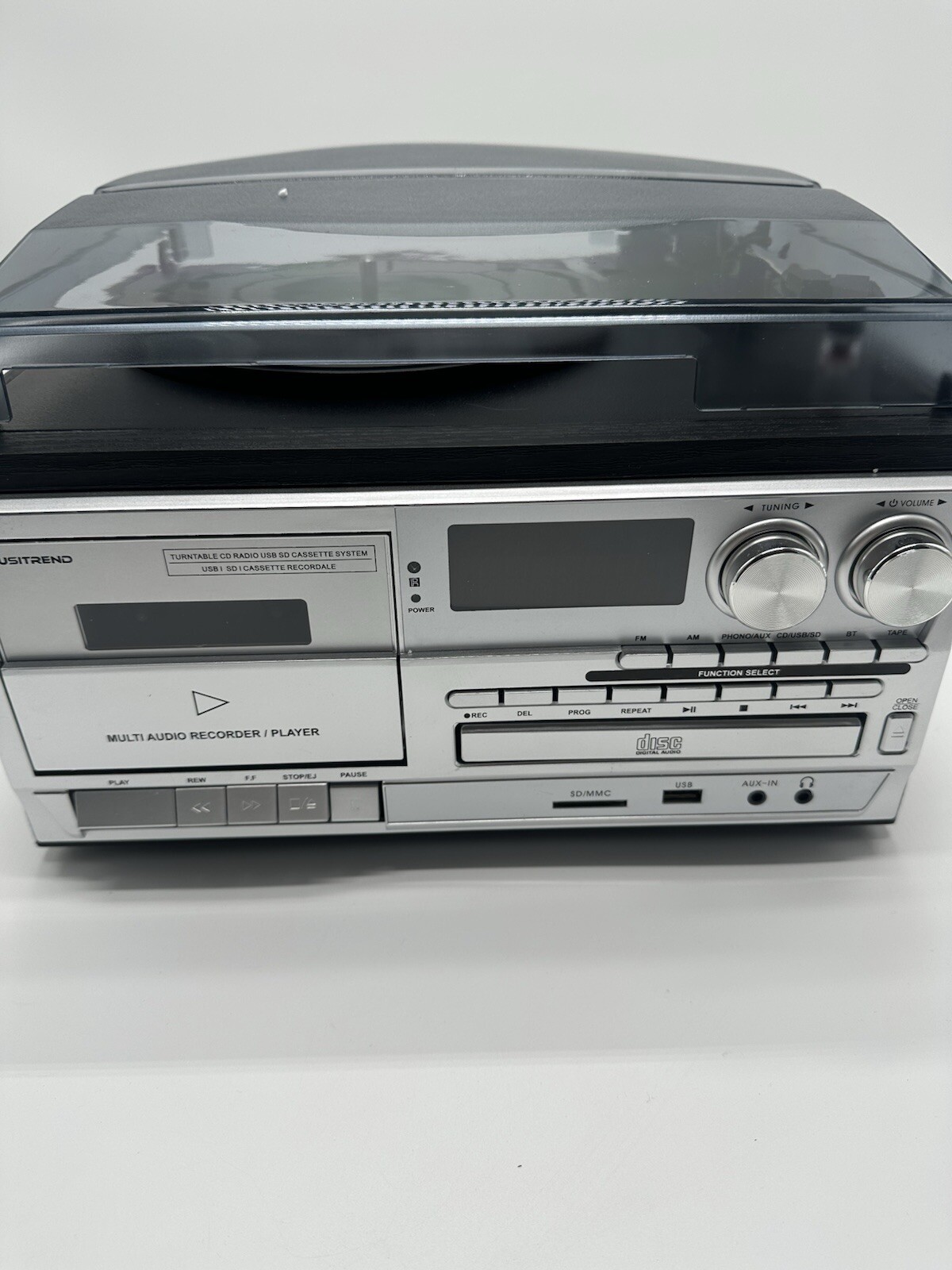 Vintage 3-Speed Bluetooth Turntable with CD Cassette Player 9-in-1 Record Player-image