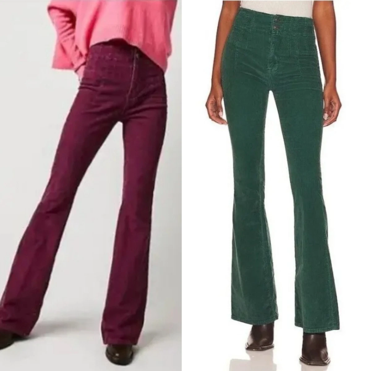 We The Free People Women’s Retro Jayde Corduroy Green Flare Pants Jeans  Size 26