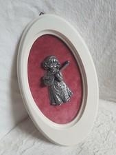 PETIT CADRE OVALE PLASTIQUE VELOUR RÉTRO FILLETTE INSTRUMENT DE MUSIQUE VINTAGE 