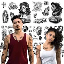 Chicano Bundle - 8 Sheets / 74 Designs - Cholo Chola Temporary Tattoos - Payasa,