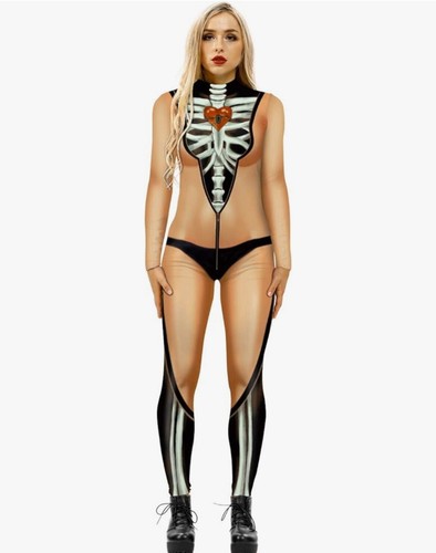 Unisex 3D Calavera Esqueleto Halloween Disfraz Mono Bodycon Conjunto