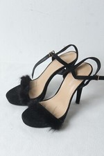 Womens Fluffy Trim Stiletto Heels - black - Size 5 (BA84)