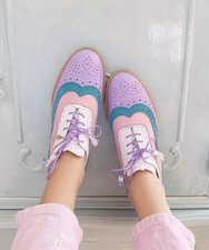 Genuine Handmade Women's Leather Shoes Multicolor, Oxford Wingtip Brogue Shoes.