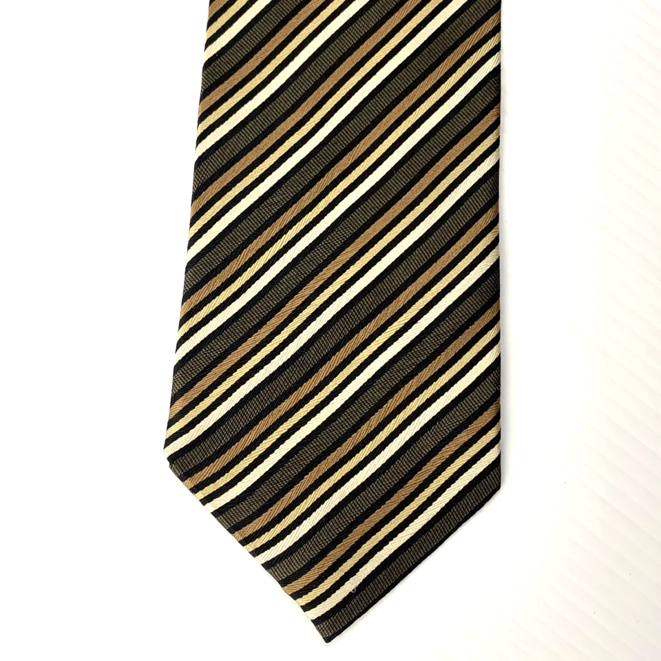 Corbata de seda ALEXANDER JULIAN COLORS para hombre talla 3,75" x 60" corbata a rayas doradas verdes Foto 2 de 4