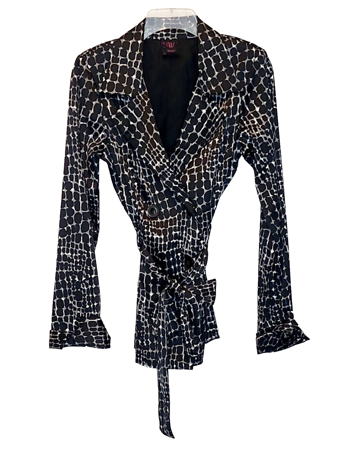 Stylish W Wrapper Jacket Black Geometric Tie Wais… - image 1