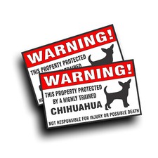 2X Warning Decal Trained CHIHUAHUA Mexico puppy dog pet bumper or window Sticker