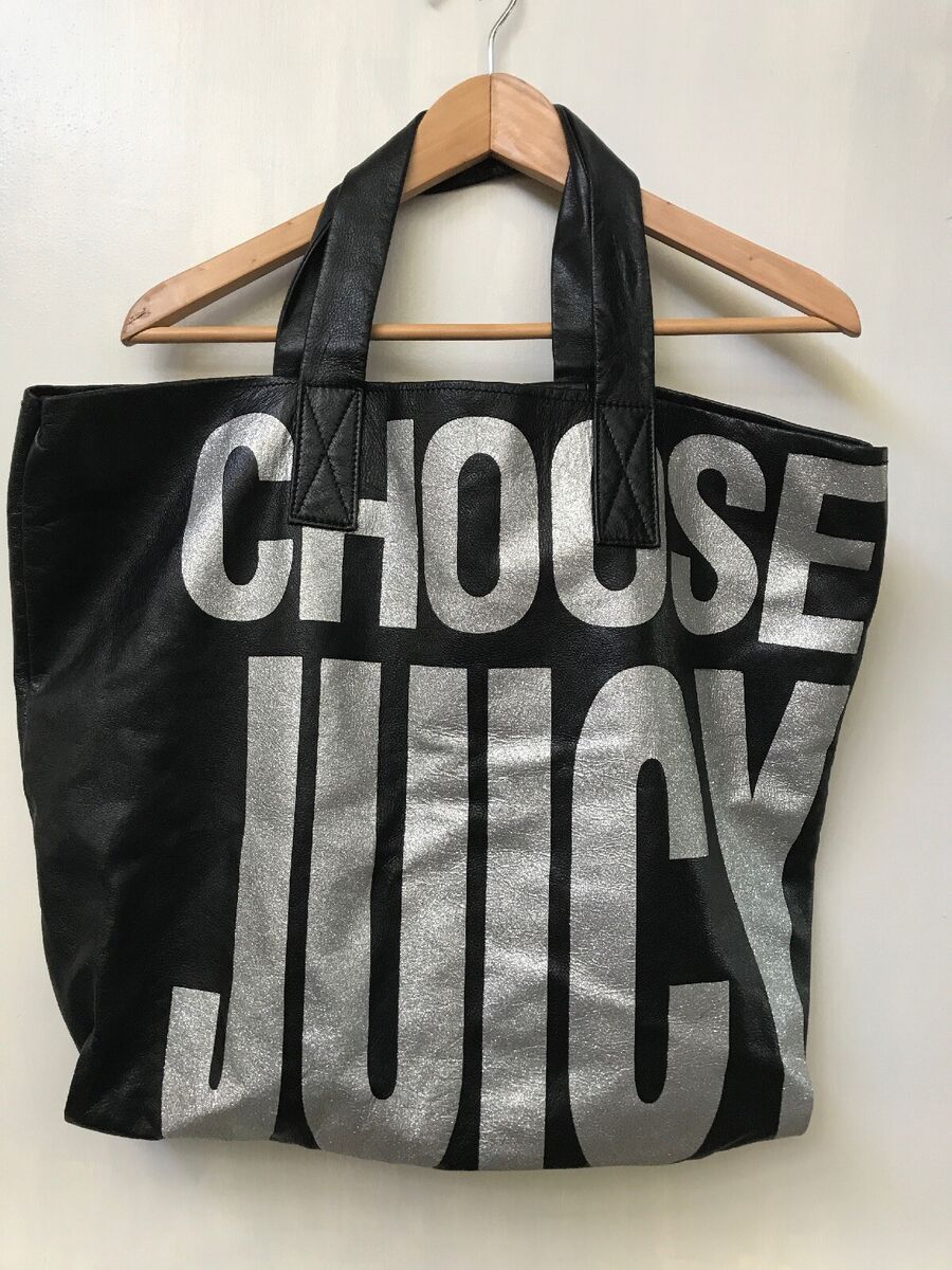 Juicy Couture Black Cowhide Leather Tote Bag “Choose Juicy Juicy Couture Black Cowhide Leather Tote Bag “Choose Juicy