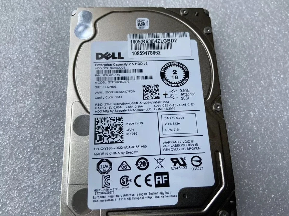 Used hard drive DELL 2T 7.2K SAS 2.5"  12G servers ST2000NX0273  0XY986 XY986 - Image 2 of 2