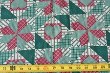 By 1/2 Yd, Vintage, Green Burgundy & Tan Cotton Patchwork Cheater-Quilt, V137