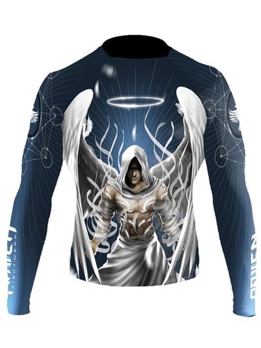 Raven Fightwear Men's Archangel Michael Rash Guard MMA BJJ Blue | eBay