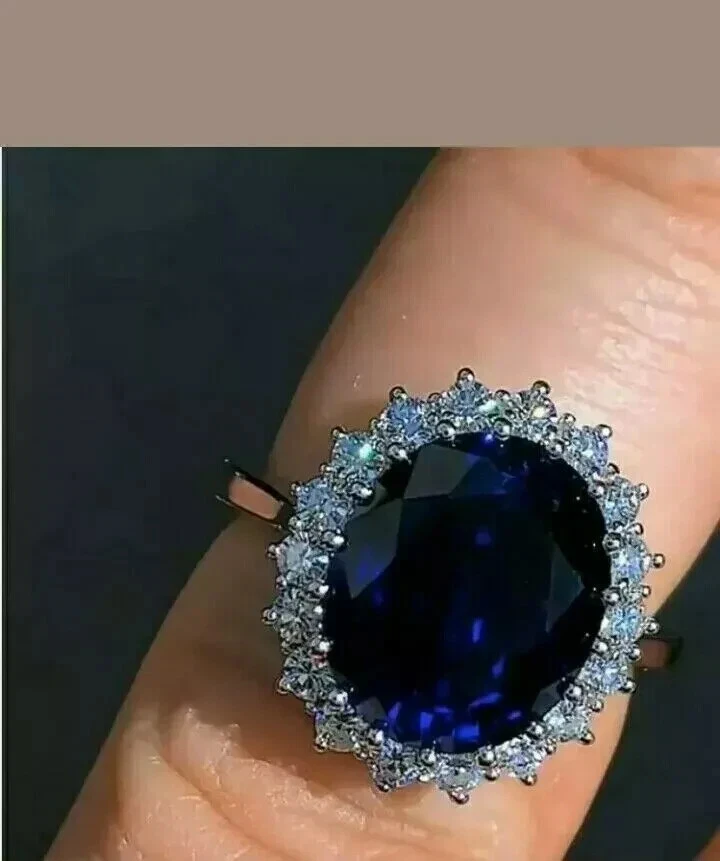 Alianza de diamantes de zafiro natural de corte ovalado de 6,50 quilates platino 950 talla 6 7 8 Foto 2 de 4