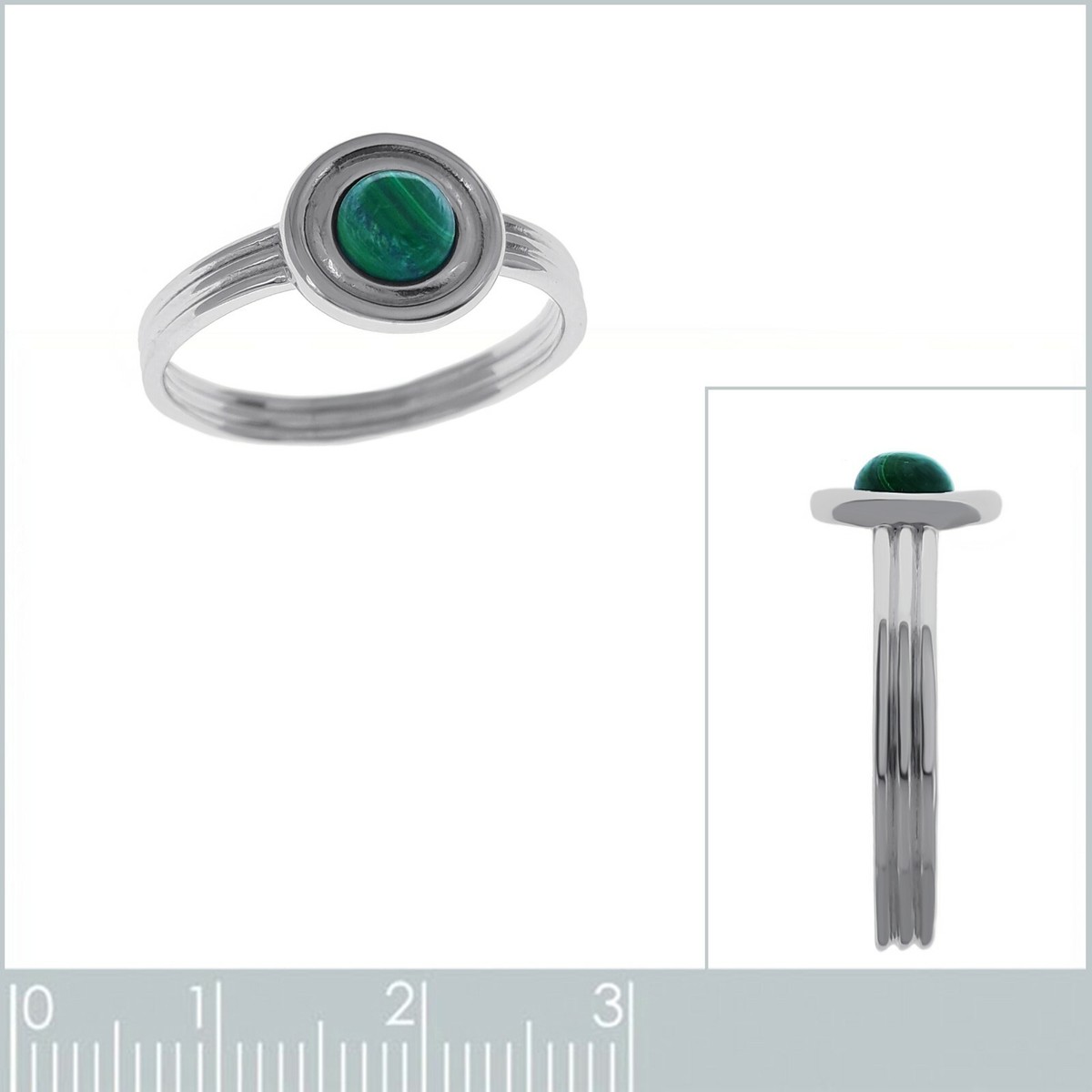 Bague Argent 925 (poinçon) Avec Malachite - Taille 54 - Modèle Vintage - Occasion
