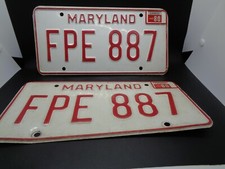 Vintage Maryland 1980 License Plate Pair, FPE 887, TAGS