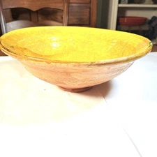 Handmade Yellow Glazed Pottery Bowl- Rustic Terracotta Ceramic- 12” Wide