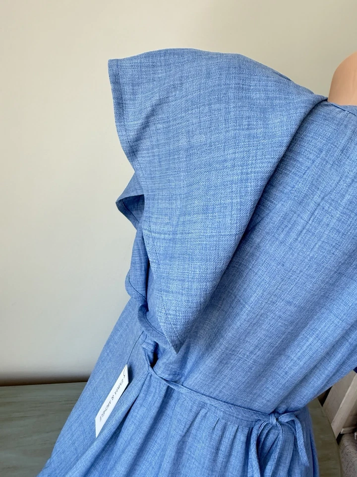 Maxi Vestido Emma & Michele S Manga Acampada en Niveles Darlin Split Azul Aciano Foto 3 de 4