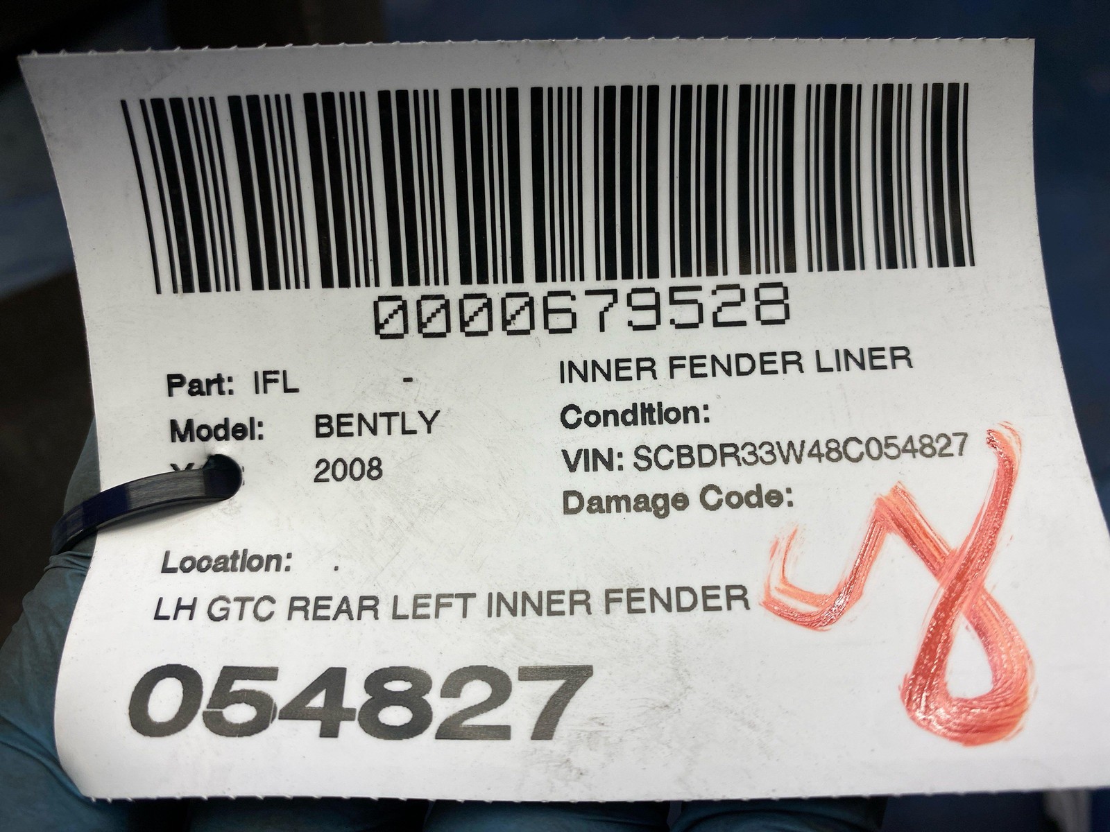 2006-2011 BENTLEY CONTINENTAL GTC REAR LEFT INNER FENDER LINER SPLASH SHIELD OEM