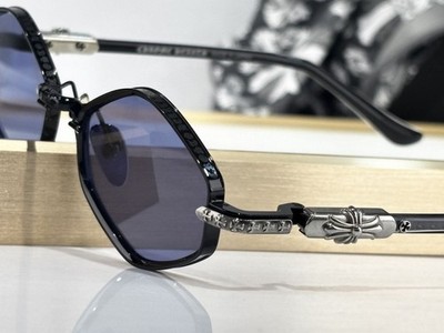 Chrome Hearts Blue Lens Octagon Sunglasses Silver Cross Arms Made