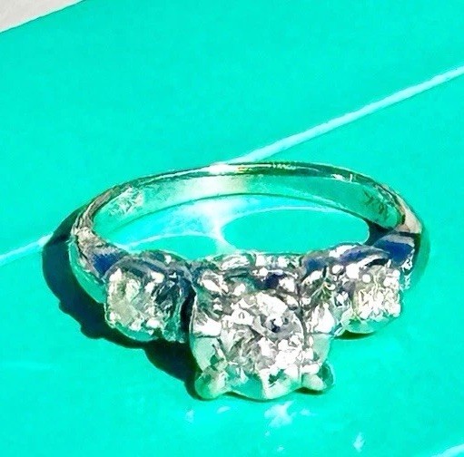 SPARKLY ANTIQUE EDWARDIAN DIAMOND RING 0.6 Carat 14K White Gold Engagement Ring!