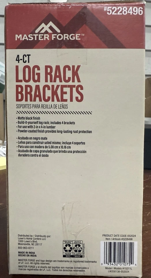 Style Selections Log Rack Brackets Matte Black Finish Includes 4 Brackets - Image 4 of 4