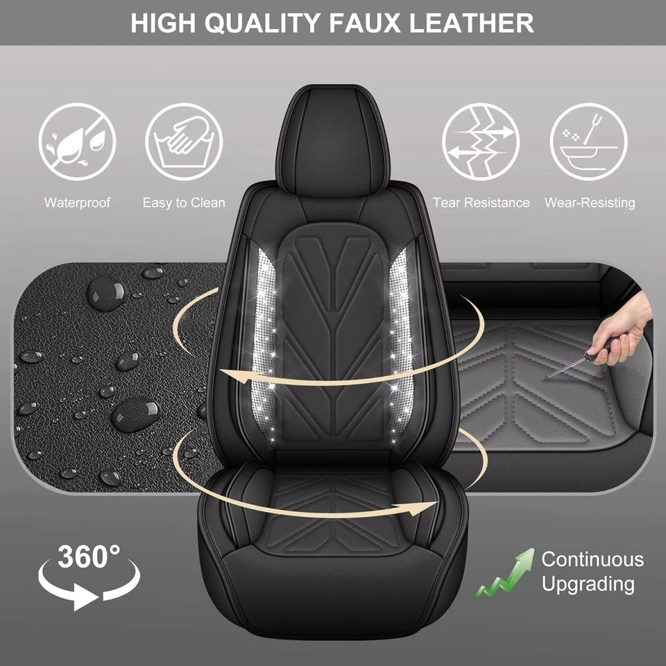 Fundas de asiento de cuero Bling Diamond para Dodge Avenger 2008-2014 (negro, 5 asientos) Foto 3 de 4