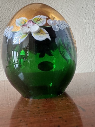 BOHEMIA Emerald-Green Czech Crystal EGG (24kt Trim,Hand-painted) 2.75” MINT - Picture 11 of 23