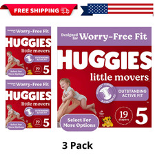  3 Pack Huggies Little Movers Baby Diapers, Size 5 27 lbs , 19 Count