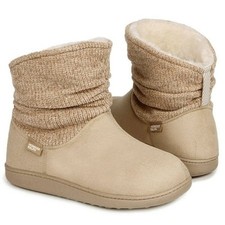 NWT  Tan Chenille Booties  Suede Faux Fur Lining Memory Foam Slippers  SMALL