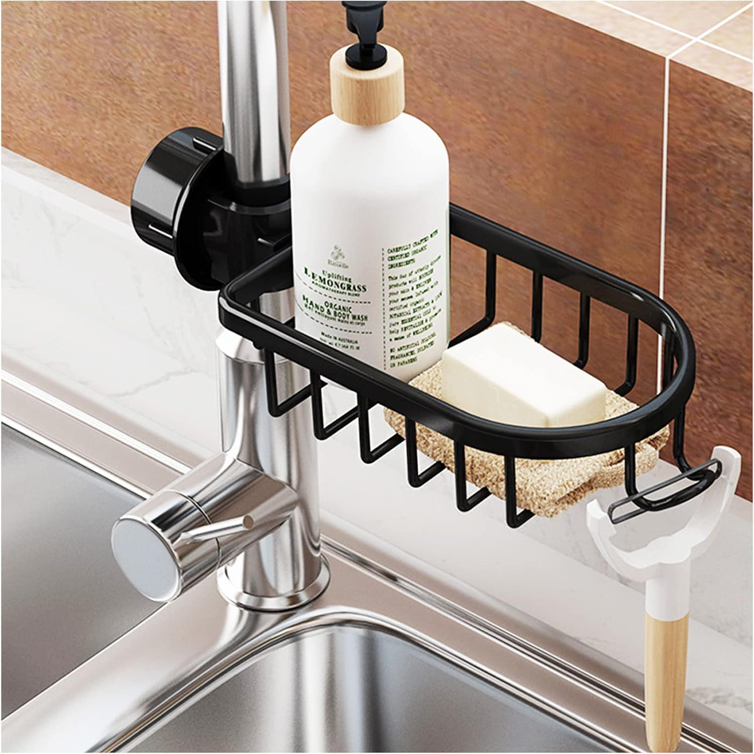 DBlosp Black Kitchen Sink Sponge Holder Faucet Organizer-image