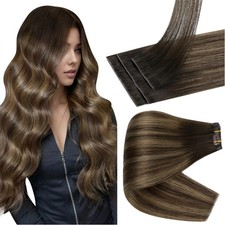 Injected Seamless Hair Extensions Clip in, Dark Brown Balayage