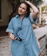 Sezane Sofia Denim Dress Short Sleeve Oversized Size Small S 