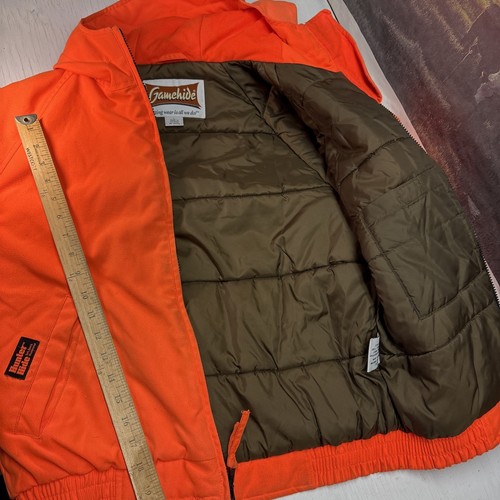 Gamehide Quilted Full-Zip Orange Hunting Jacket Men Large W/ Attached Hood - Picture 7 of 7