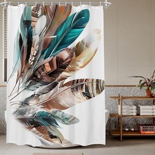 Boho Feather Shower Curtain Native American Colorful Feathers Bath Curtains D...