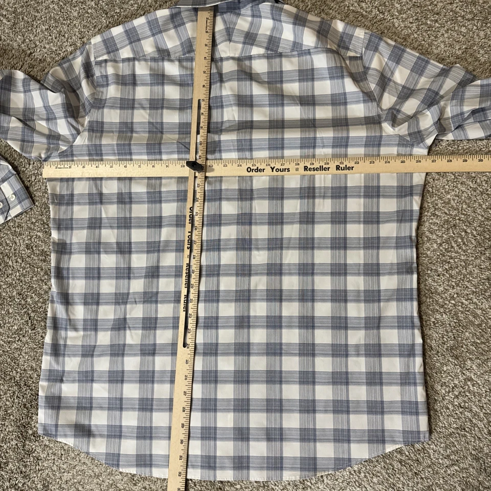 Camisa de vestir a cuadros azul poliéster talla 17 1/2 34/35 Perry Ellis PORTFOLIO para hombre Foto 4 de 4